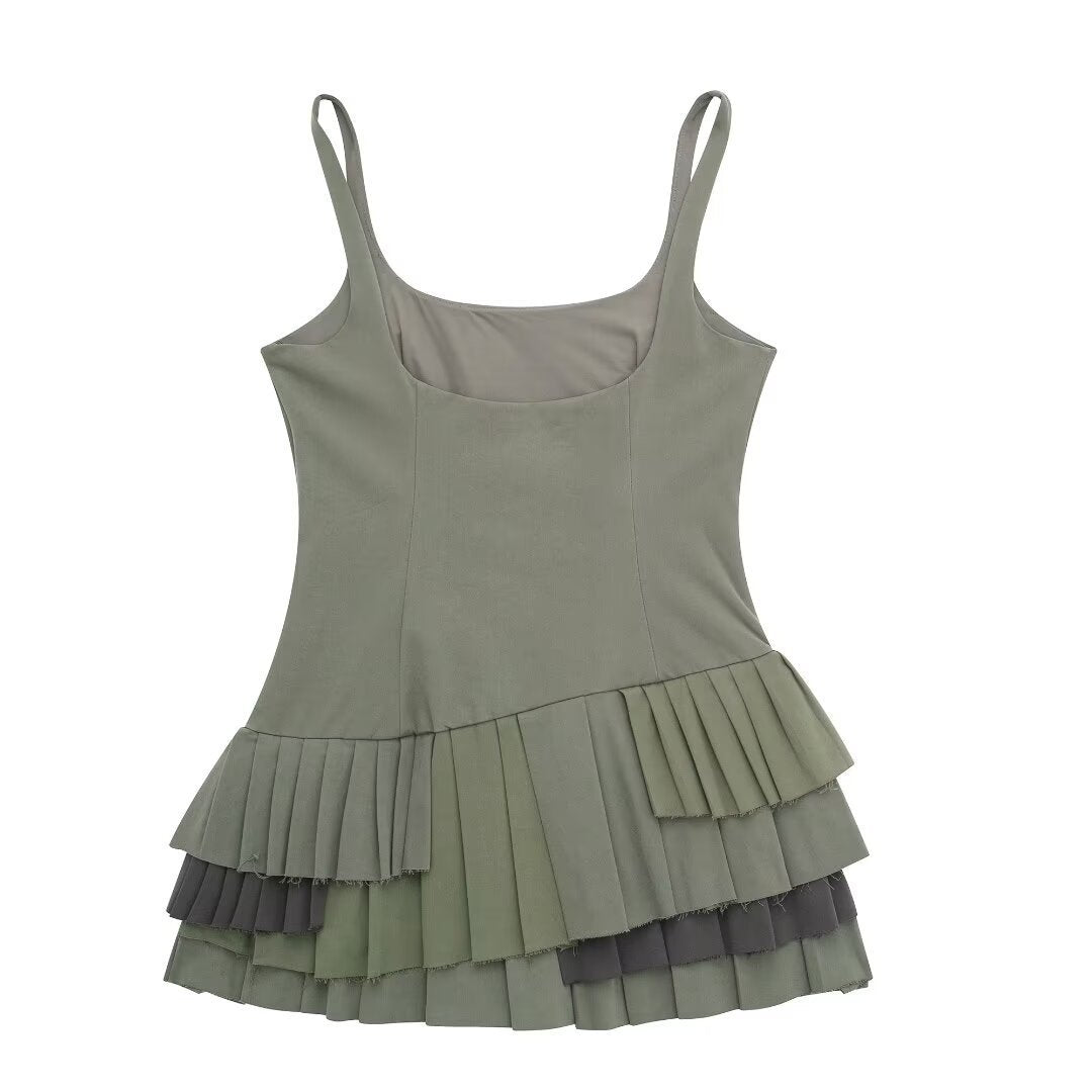 Women's Fashion U-neck Sleeveless Waist Trimming Ruffles Camisole