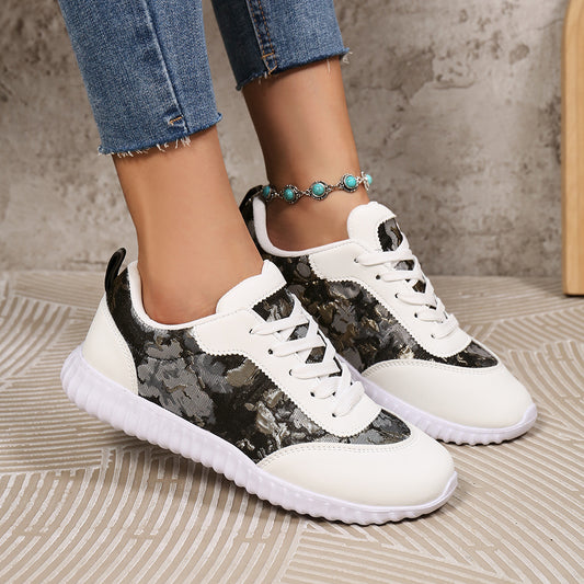 Versatile Lace-up Flat Shoes Casual Lightweight Thick-soled Running Sports Shoes Low-top Breathable Sneakers For Women