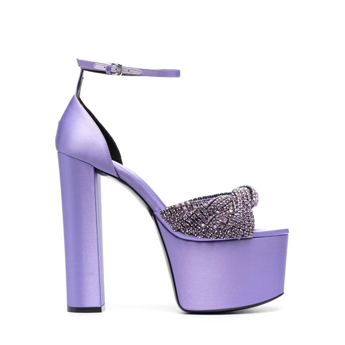 Silk High Heel Platform Shoes Waterproof Platform Rhinestone Peep-toe High-heeled Sandals