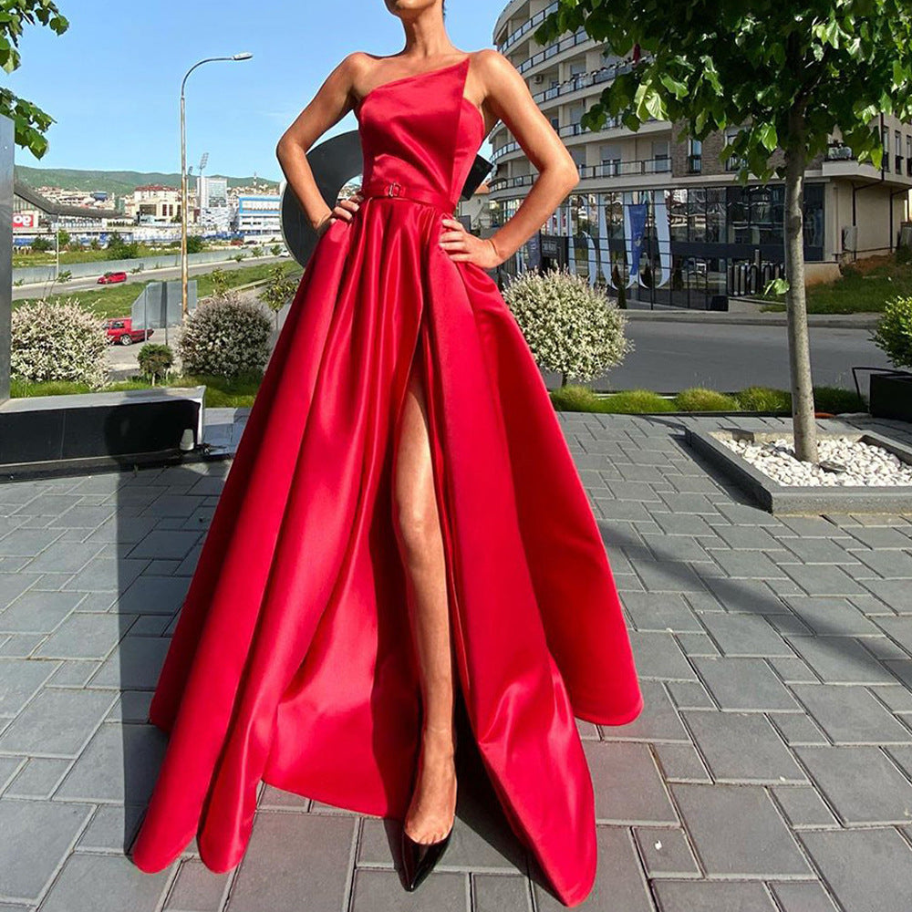 One-shoulder Tube Top Split Expansion Skirt Dress