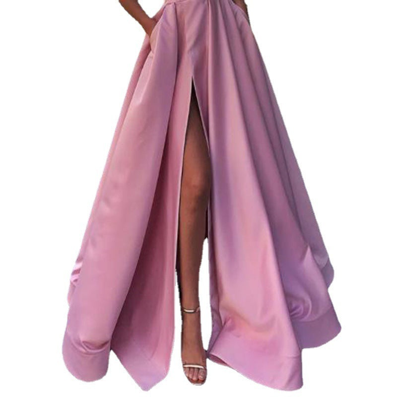 One-shoulder Tube Top Split Expansion Skirt Dress