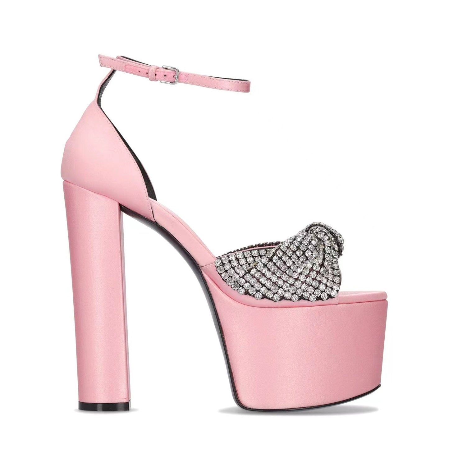 Silk High Heel Platform Shoes Waterproof Platform Rhinestone Peep-toe High-heeled Sandals