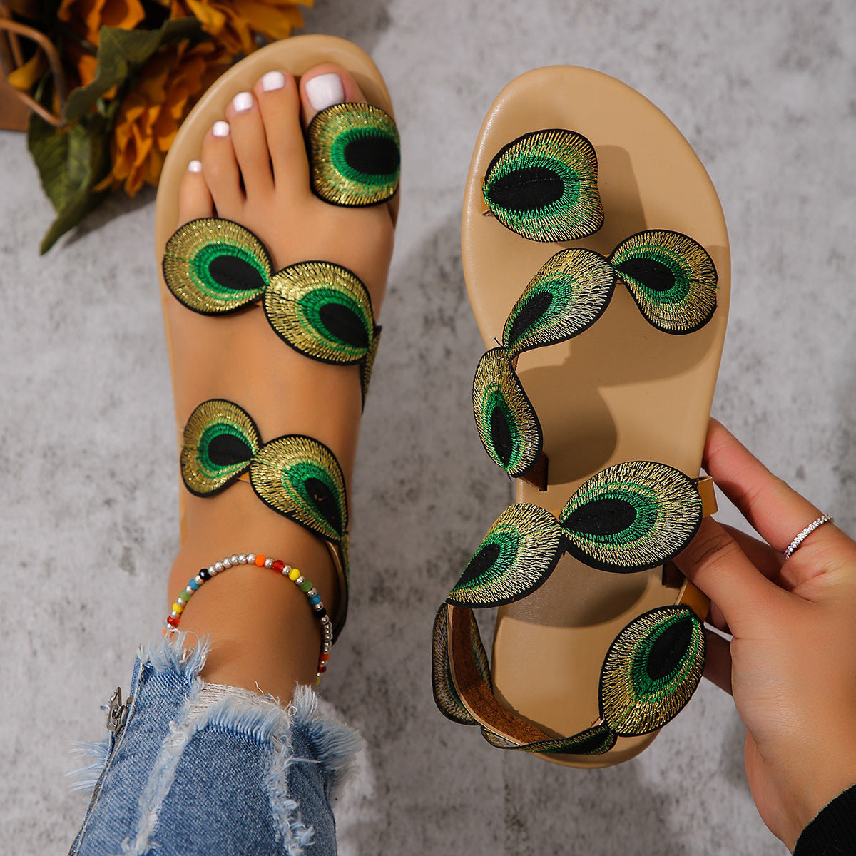 Peacock Eye Hair Beach Slippers Women