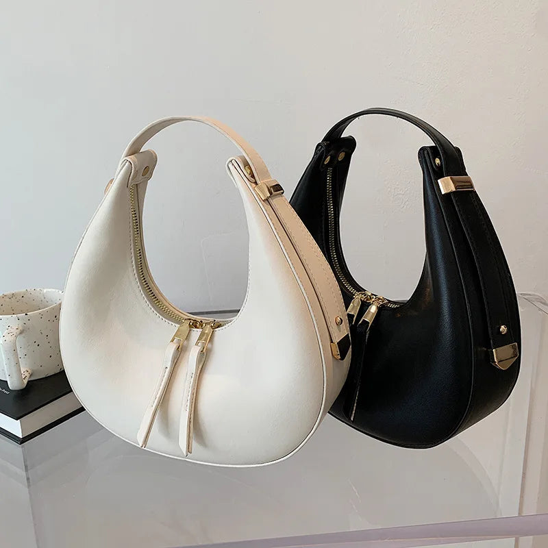 Luxury Half-moon Underarm Bag for Women PU Leather Shoulder Bag Autumn Winter Crossbody Bag Fashion Armpit Handbag and Purse