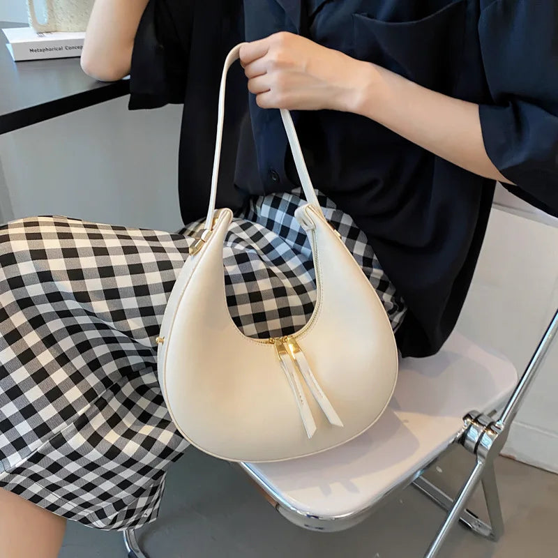 Luxury Half-moon Underarm Bag for Women PU Leather Shoulder Bag Autumn Winter Crossbody Bag Fashion Armpit Handbag and Purse