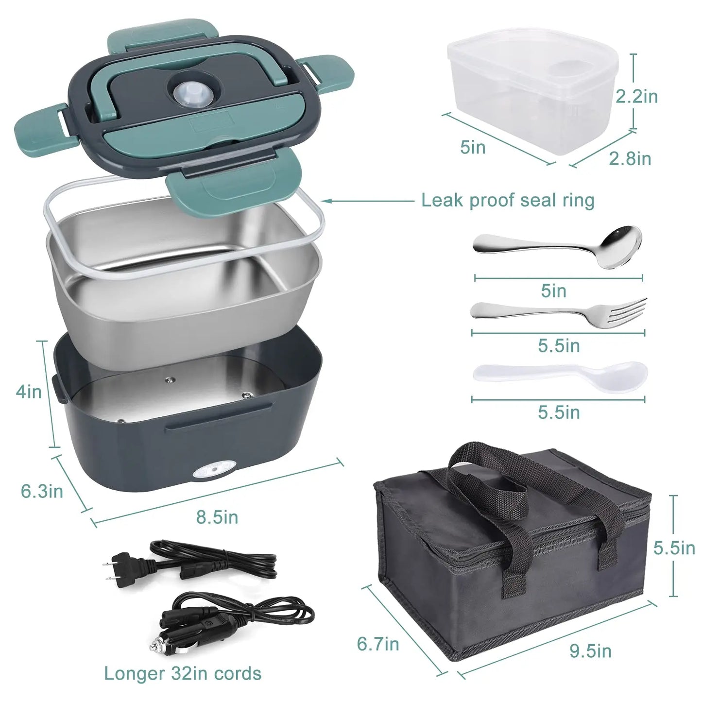 2-In-1 Electric Heating Lunch Box Car + Home 12V 220/110V Portable Stainless Steel Liner Bento Lunchbox Food Container Bento Box