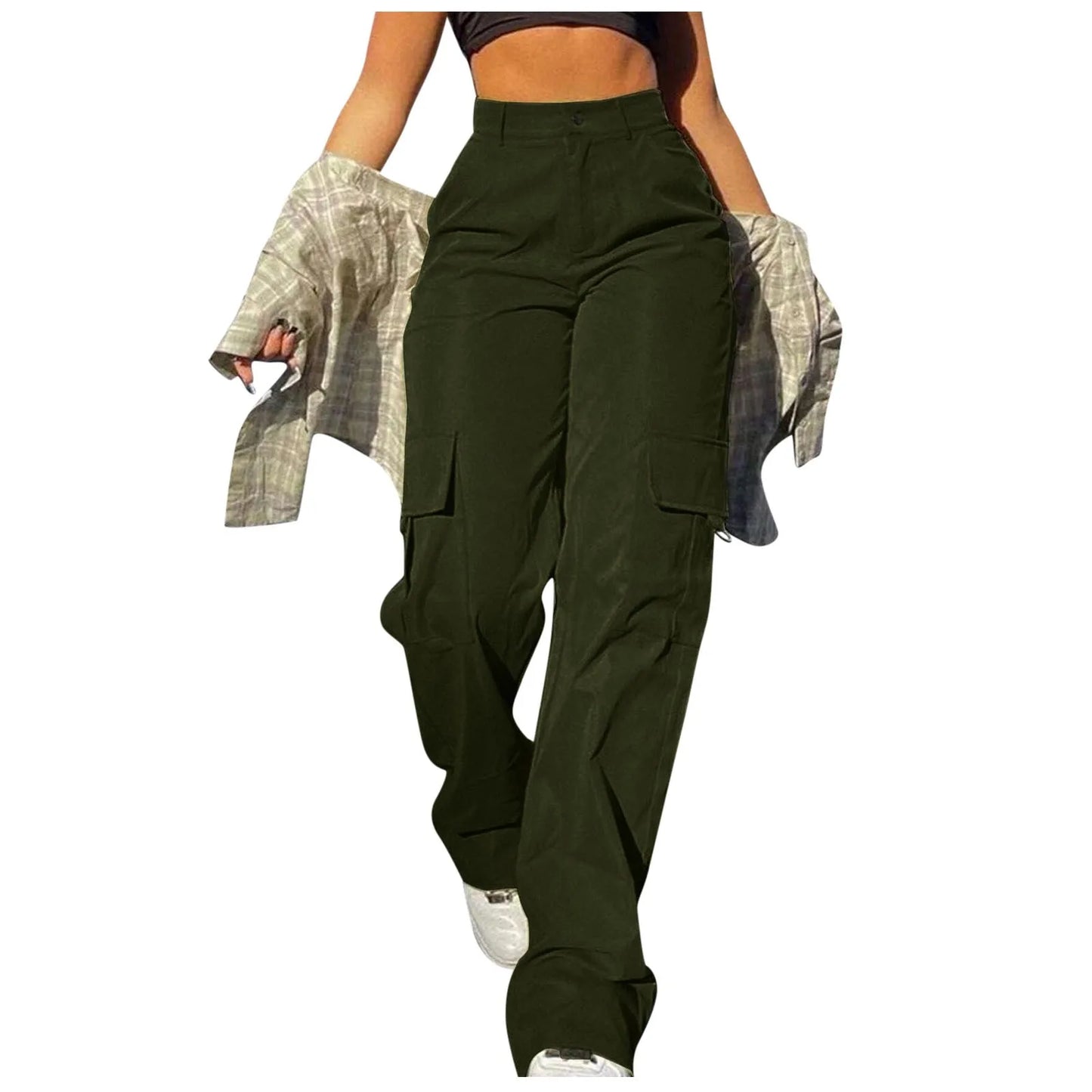 Vintage Street Vibe Flap Pocket Drawstring Waist Parachute Pants  For Women Cargo Pants