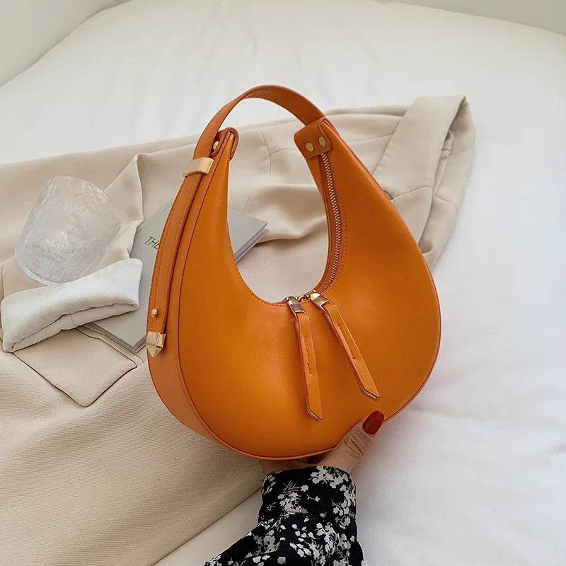 Luxury Half-moon Underarm Bag for Women PU Leather Shoulder Bag Autumn Winter Crossbody Bag Fashion Armpit Handbag and Purse