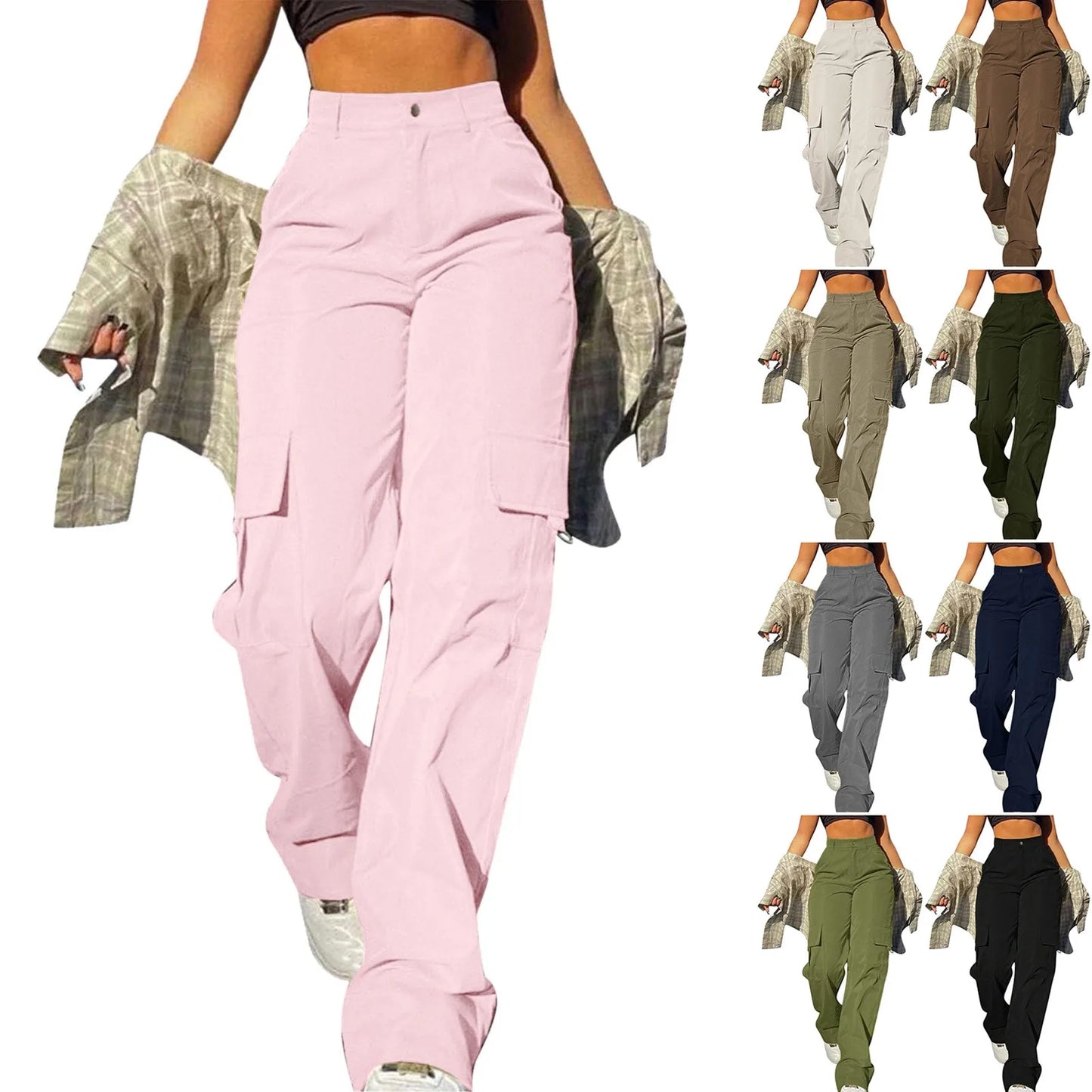 Vintage Street Vibe Flap Pocket Drawstring Waist Parachute Pants  For Women Cargo Pants