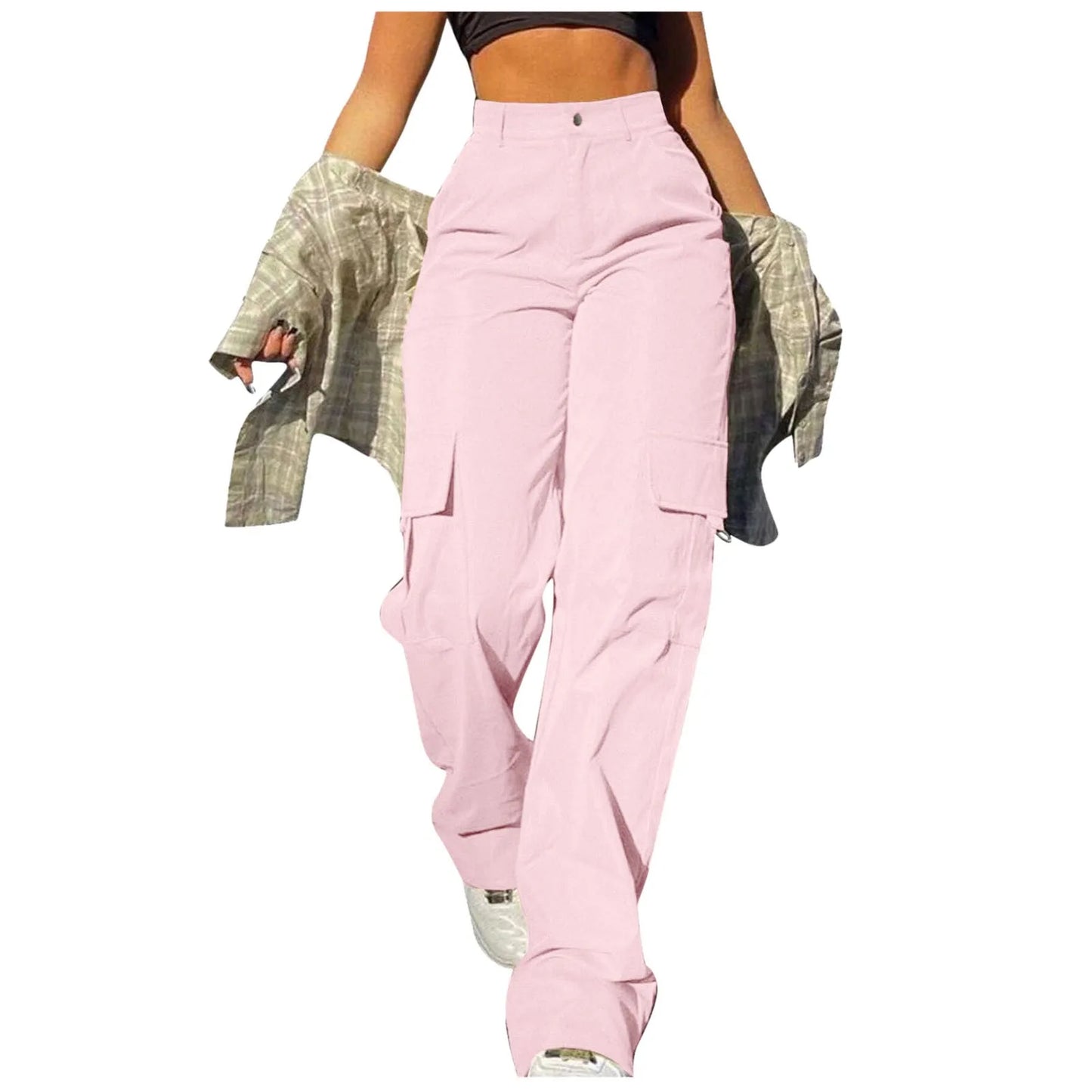 Vintage Street Vibe Flap Pocket Drawstring Waist Parachute Pants  For Women Cargo Pants