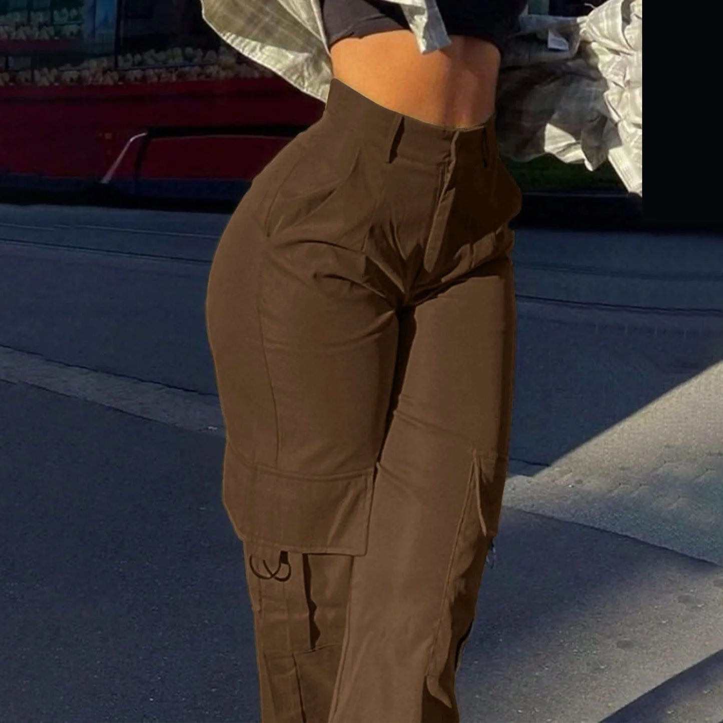 Vintage Street Vibe Flap Pocket Drawstring Waist Parachute Pants  For Women Cargo Pants