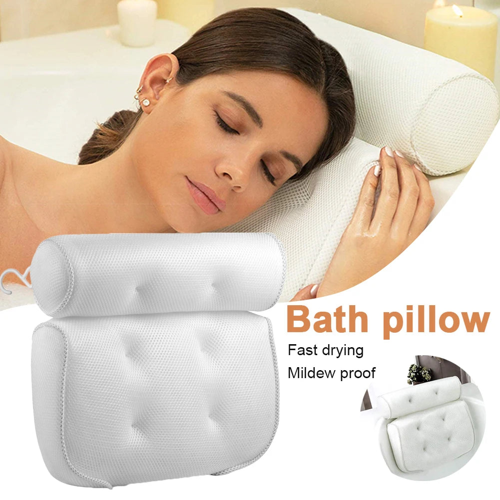 3D Spa Bath Pillow with Suction Cups Neck and Back Support Spa Pillow