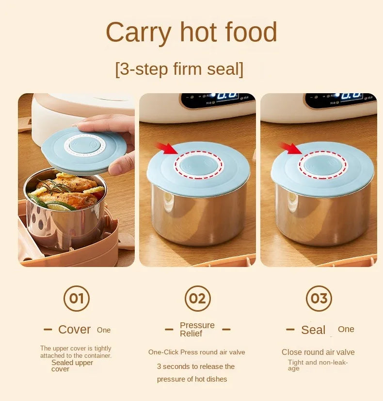 220V Electric Lunch Heating Box Home Portable Electric Rice Cooker Water Injection Heating Multi Cooker Cooking Machine