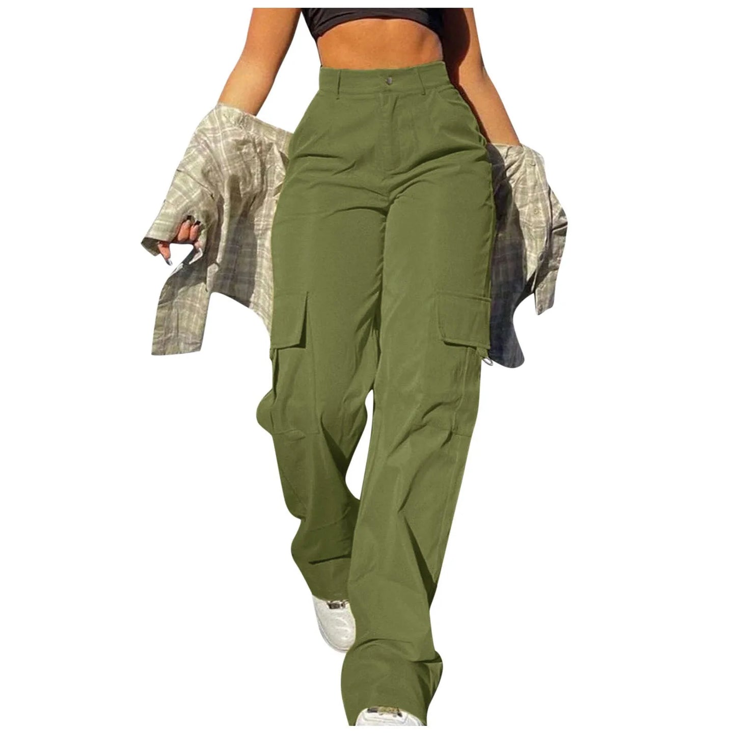 Vintage Street Vibe Flap Pocket Drawstring Waist Parachute Pants  For Women Cargo Pants