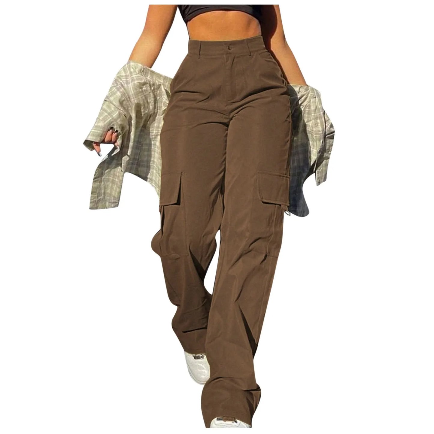 Vintage Street Vibe Flap Pocket Drawstring Waist Parachute Pants  For Women Cargo Pants