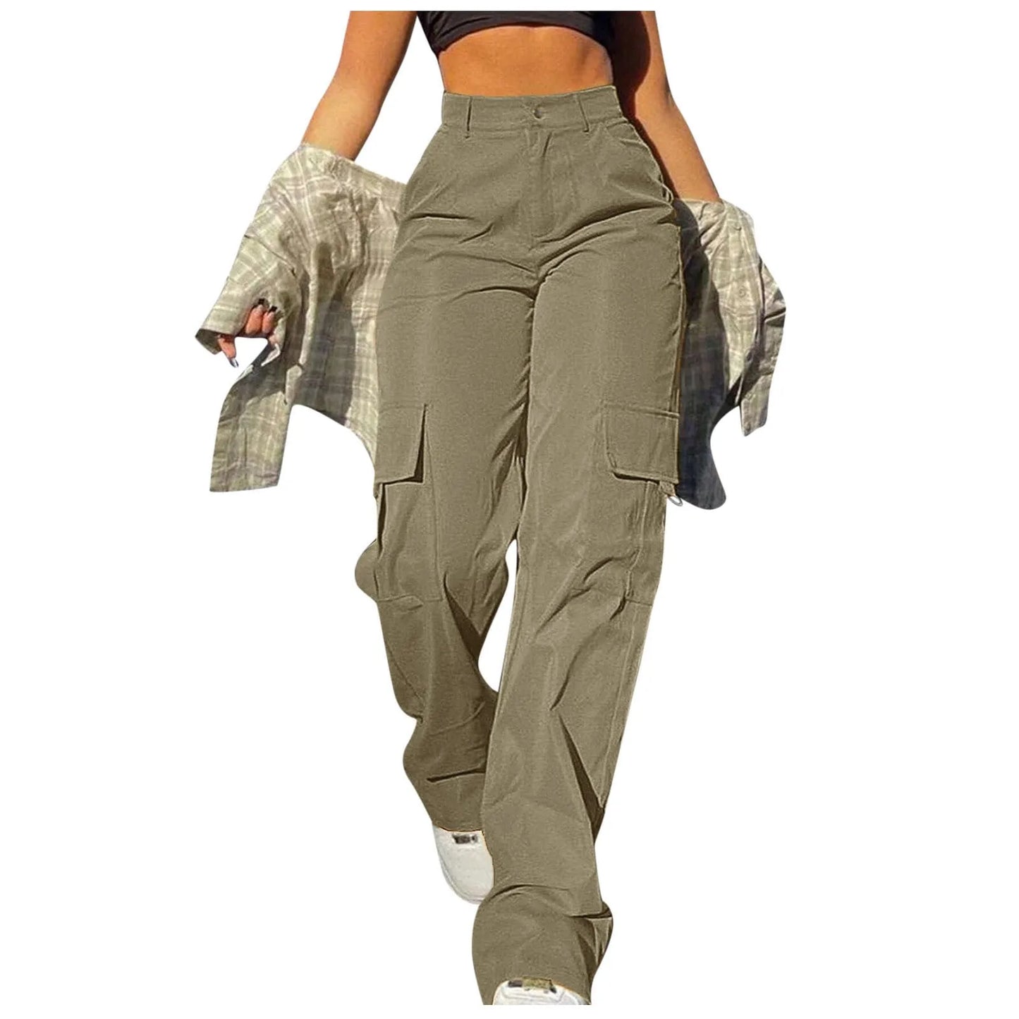 Vintage Street Vibe Flap Pocket Drawstring Waist Parachute Pants  For Women Cargo Pants