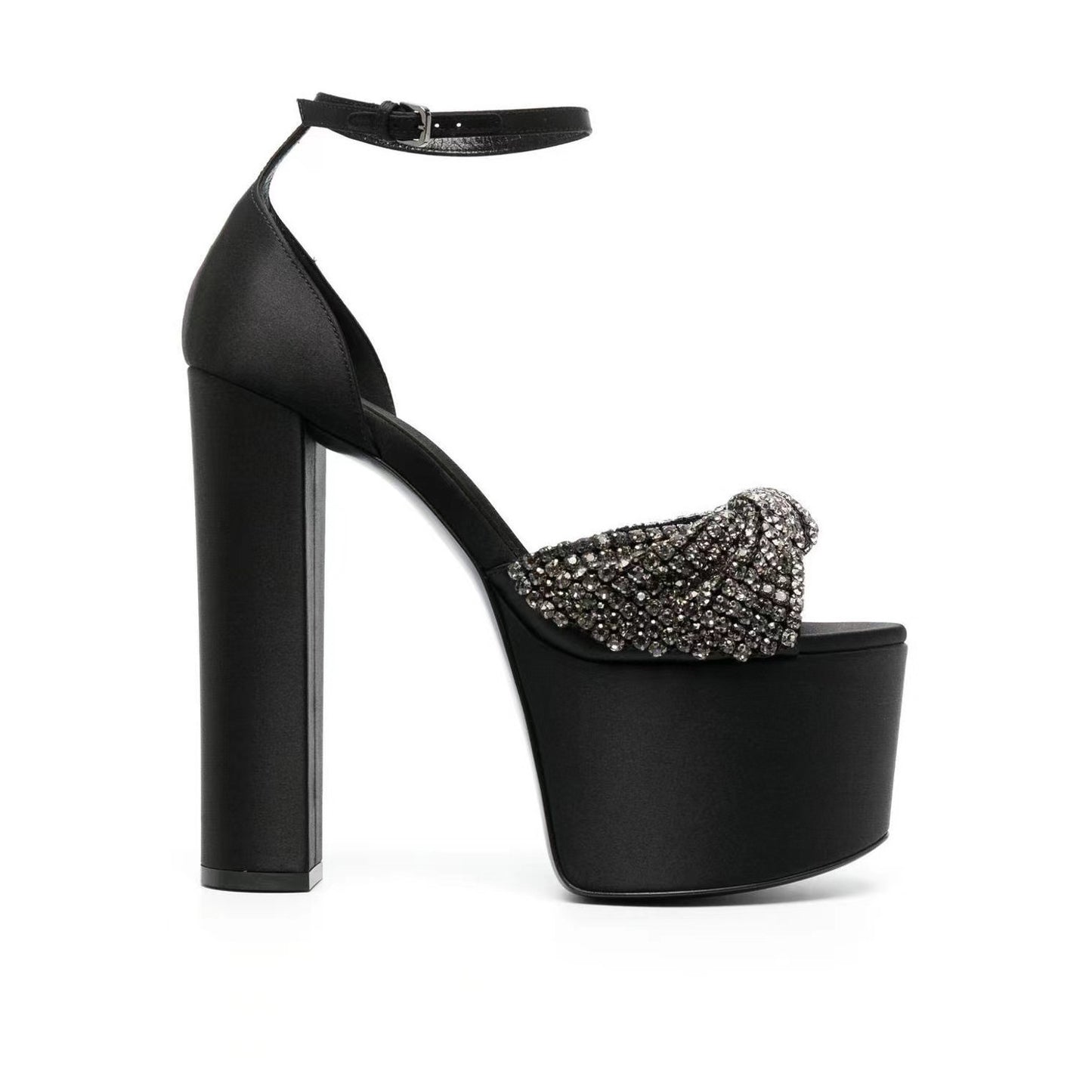 Silk High Heel Platform Shoes Waterproof Platform Rhinestone Peep-toe High-heeled Sandals