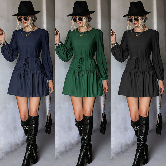 Ruffled Tied Long Sleeves Dress