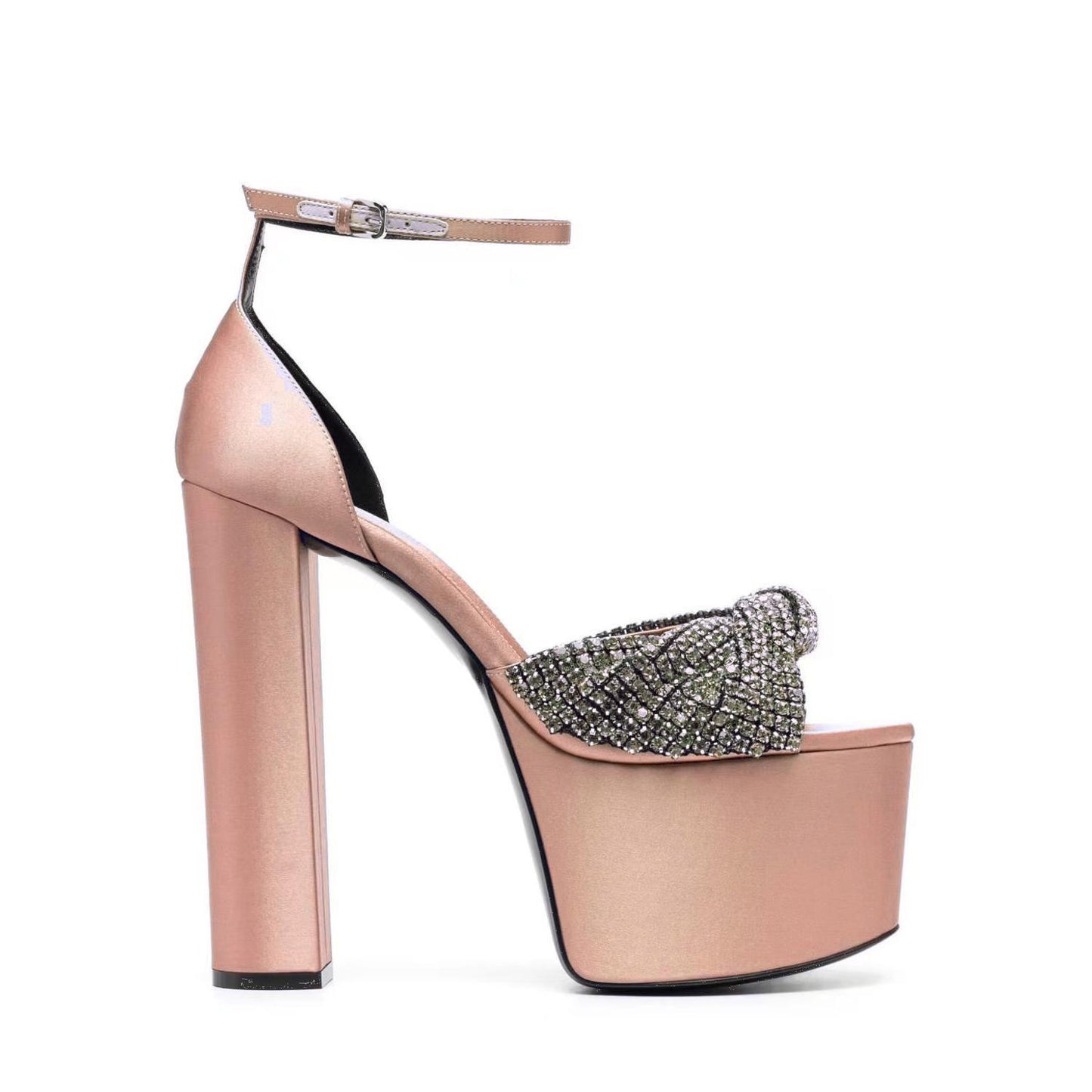 Silk High Heel Platform Shoes Waterproof Platform Rhinestone Peep-toe High-heeled Sandals